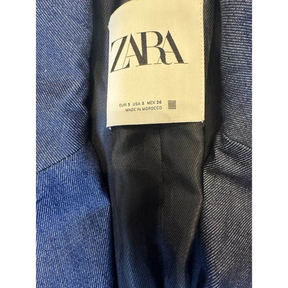 Zara Indigo Denim Blazer Shoulder Pads Size S Bnwt - Picture 4 of 8